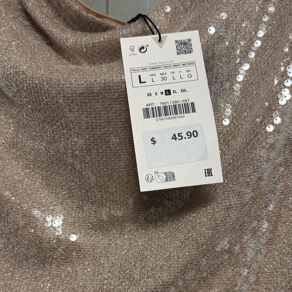 Zara Glittering Beige Sequin Top - Picture 2 of 4